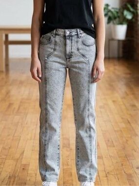 Marant Etoile Hominy Pintucked Acid Wash High Rise Jeans Grey Size 36 US 4